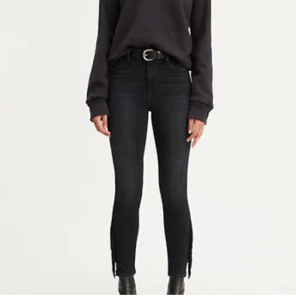 NWT Levi's 721 High Rise Skinny Jeans Fringe Festival Biker Boho Black Vintage